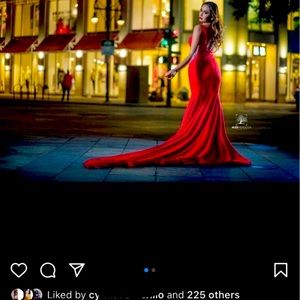 Ruby Red evening gown with train sleeveless dress fits a size medium 6-8 prom